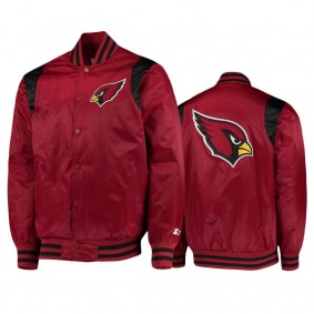 Arizona Cardinals Cardinal Black Prime Time Twill Satin Varsity Full-Snap Jacket